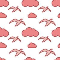 Seagulls Flying in Pink Clouds Seamless Pattern Design vector