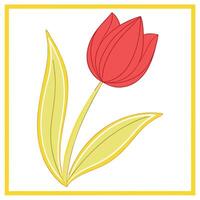 Single Red Tulip Flower Illustration, Spring Bloom, Yellow Frame vector