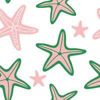 Pink and Green Starfish Summer Beach Seamless Pattern Design vector