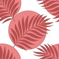 Abstract Tropical Palm Leaf Design, Red Circles, Seamless Pattern vector