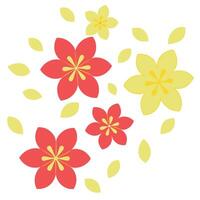 Red and Yellow Flowers with Falling Petals Spring Design vector