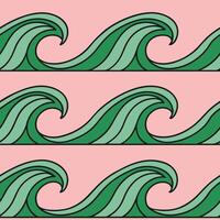 Stylized Green Ocean Waves Seamless Pattern Pink Background vector
