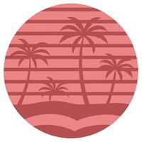 Sunset Palm Trees Beach Tropical Summer Retro Circle Design vector