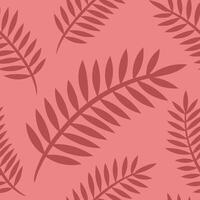 Seamless Pink Background with Red Fern Leaf Pattern vector