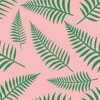 Pink Background Green Tropical Fern Leaf Seamless Pattern vector