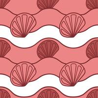 Seashell Waves Pink, White, Summer, Coastal, Beach, Pattern, Design, Repeat, Texture, Ocean vector