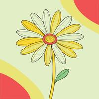 Yellow Daisy Flower Illustration, Retro Style, Spring Bloom, Floral Design, Simple Art, Green Backer vector