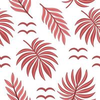 Tropical Palm Leaf Pattern Design, Red Botanical Illustration vector