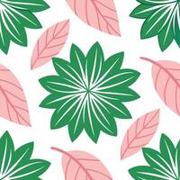 Tropical Green and Pink Leaf Pattern Background Design vector