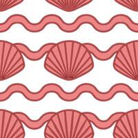 Seamless Summer Seashell Pattern Pink Shells and Waves vector