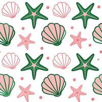 Seashells Starfish Summer Pattern Pink Green Ocean Beach Design vector