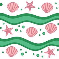 Sea Shells, Starfish, Ocean Waves Summer Beach Pattern Design vector