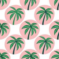 Pink Circles Tropical Palm Tree Seamless Summer Pattern Design vector