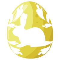yellow easter egg design with a shadow of a rabbit sitting on its paws and twigs on it vector