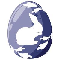 easter egg design in purple color with a shadow of a rabbit with big ears that washes itself and twigs on it vector