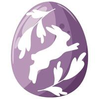easter egg design in purple color with shadow of rabbit jumping and twigs on it vector
