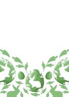 Easter poster or greeting card template with green Easter eggs with a shadow of a rabbit with big ears sitting and a shadow of a rabbit and green leaves vector