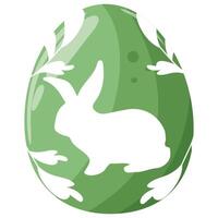 green easter egg design with a shadow of a rabbit with big ears sitting on its paws and twigs on it vector