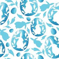 seamless pattern for the holiday of Easter with blue Easter eggs with a shadow of a rabbit sitting on it and a shadow of a rabbit and blue greens arranged randomly vector