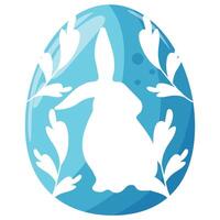 design of an easter egg in blue with a shadow of a rabbit with big ears sitting and twigs on it vector