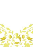 Easter poster or greeting card template with yellow Easter eggs with a shadow of a sitting rabbit and a shadow of a rabbit and yellow leaves vector
