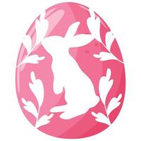 Easter egg design in pink with shadow of rabbit with big ears standing on paws and twigs on it vector