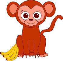 Graphic line Cartoon cute monkey chimpanzee with bananas composition. illustration of happy monkey character design isolated. 2028 china new year vector