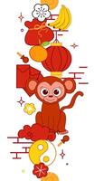 China new year elements seamless vertical border. 2028 year of monkey Isolated. Graphic line Illustration. Lunar New Year Decorative Banner. Chinese New Year Elements Set vector