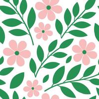 Pink Flowers, Green Leaves, Seamless Floral Pattern, Nature Design, Botanical Illustration, Spring T vector