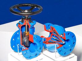 Cross-section of industrial shut-off valves with a rubberized wedge as a shut-off valve to prevent the movement of cold or hot water. photo