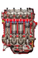 Intricate details of an engine block showcasing internal components and design features photo