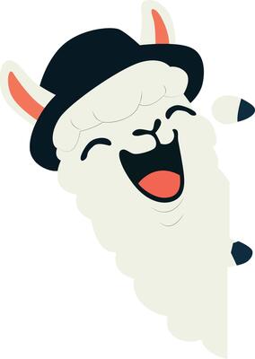 Happy Llama Wearing Bowler Hat peeking, happy world animal day
