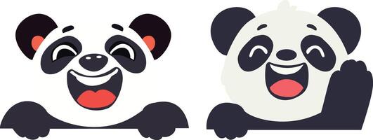 Two Happy Pandas Cartoon peeking, happy world animal day vector