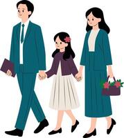 Las Posadas a family holding hands, walking in the procession vector