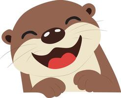 Happy Cartoon Otter Smiling Image peeking, happy world animal day vector