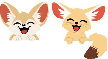 Two Happy Fennec Foxes Smiling peeking, happy world animal day peeking, happy valentines day vector