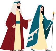 Las Posadas a couple dressed as Mary and Joseph leading the procession vector