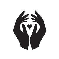 hands holding heart icon, black silhouette on white background vector