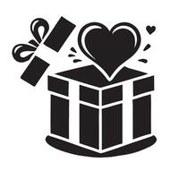 a black and white image of a gift box with a heart inside vector