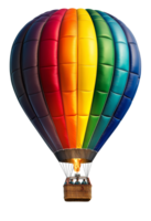 colorful rainbow hot air balloon isolated on white background. aircraft with detailed basket and passengers in colors tolerance and peace concept. png
