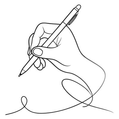 hand writing continuous line art drawing hand with pen