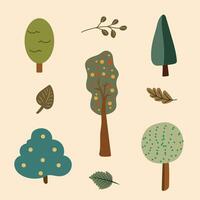 Set of trees, cartoon elements. Flat botanical set vector