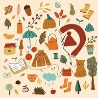 Autumn set of cute and cozy design elements. vector