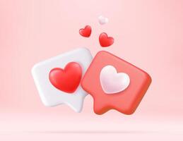 3D icon chat button with red and white heart. vector