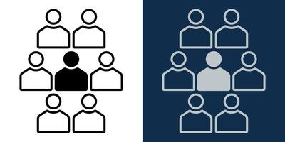 Icons of 6 identical people and 1 different one. Concept of human uniqueness. group of businessmen. Thinking differently - being different, moving towards success in life - standing out from the crowd vector