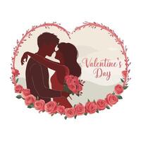 valentine's day card with couple in heart shape vector