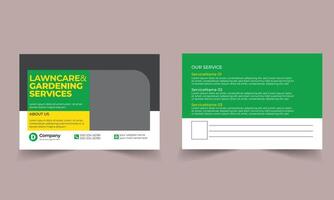 Lawn Garden or Landscaping Service Postcard Template. Eddm Postcard Design, Event Card Design, Direct Mail Templat vector