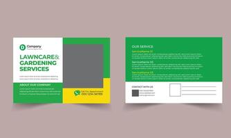 Lawn Mower Garden or Landscaping Servicee Postcard Template. Eddm Postcard Design, Event Card Design, Direct Mail Templat vector