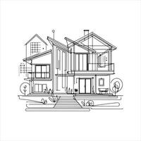 The modern illustration of abstract house in continuous line drawing style silhouette on white background vector