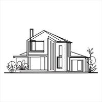 The modern illustration of an abstract house in continuous line drawing black silhouette on white background vector